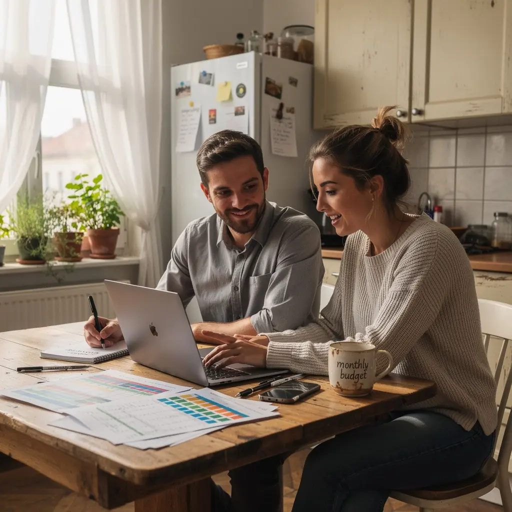 Pénzügyi tippeket tartalmazó szórólapok egy kávézóban.